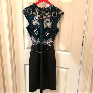 Two-tone blue/black Antonio Melani belted dress